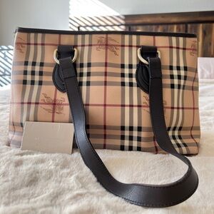 Burberry Beige and Black Check Shoulder Bag